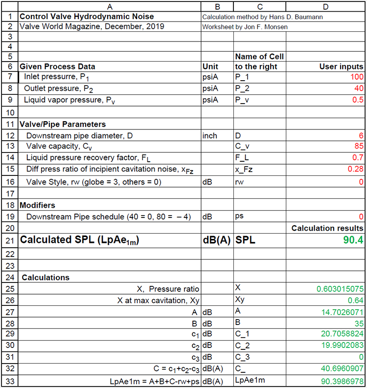 Screen 1 -Hydrodynamic noise worksheet