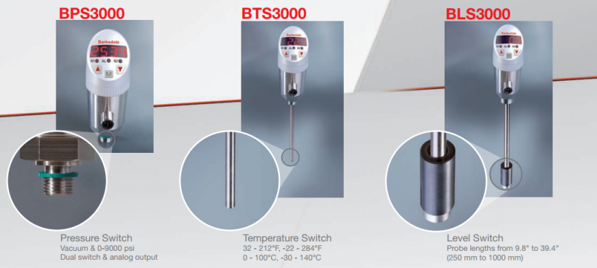  Barksdale Electronic Level Switch BPS3000 Electronic Dual Pressure Switch; BTS3000 Electronic Dual Temperature Switch; BLS3000 Electronic Dual Level Switch 