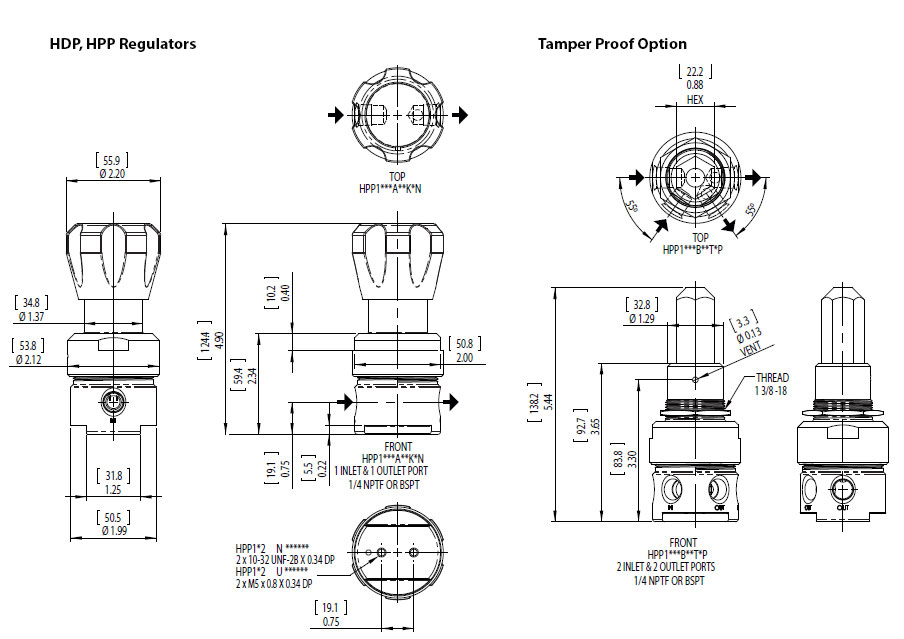 Rotork Fairchild HPP High Pressure Regulator Dimensions