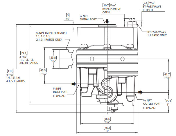 Rotork Fairchild Model 20 Volume Booster Dimensions