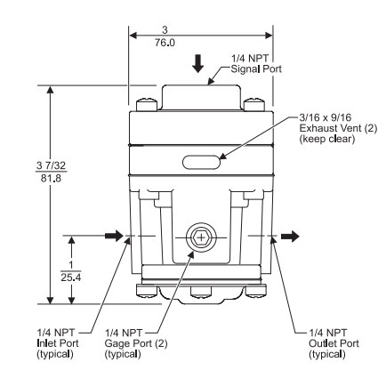 Rotork Fairchild Model 2000 Volume Booster Outline Dimensions