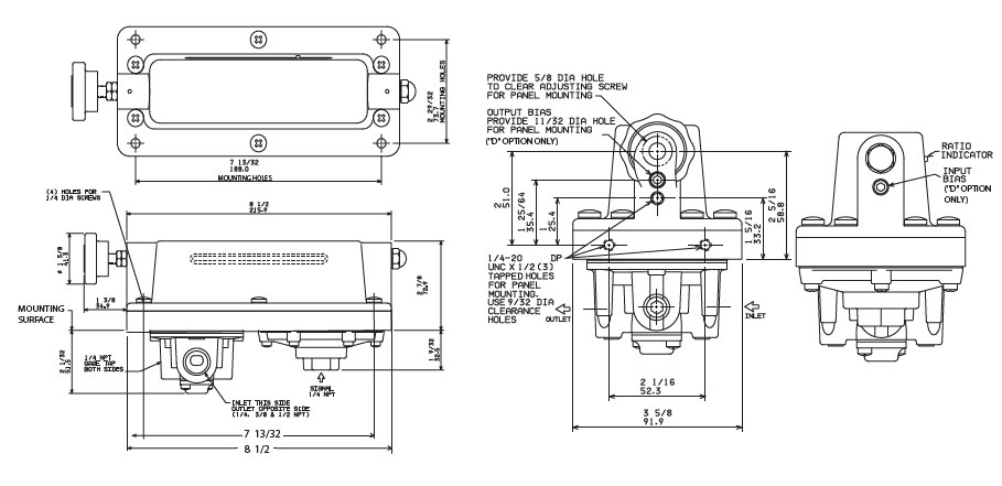 Rotork Fairchild Model 21 Adjustable Ratio Relay Dimensions