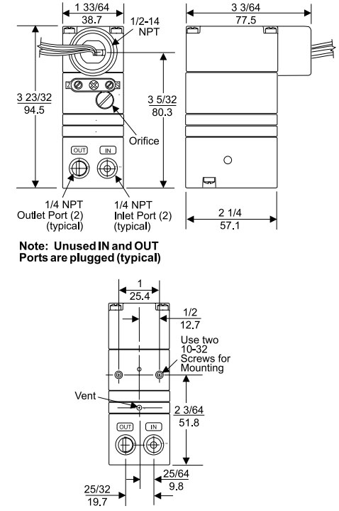 Rotork Fairchild Model T7800 Electro-Pneumatic Transducer Standard Range Dimensions