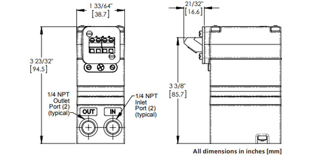 Rotork Fairchild Model TT7500 Low Pressure Electro-Pneumatic Transducer Dimensions