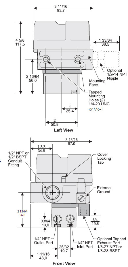 Model TXI7800 Explosion-Proof Transducer Dimensions