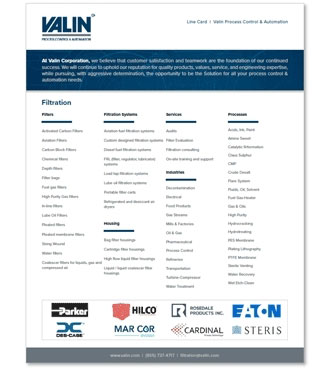 Valin Filtration Line Card